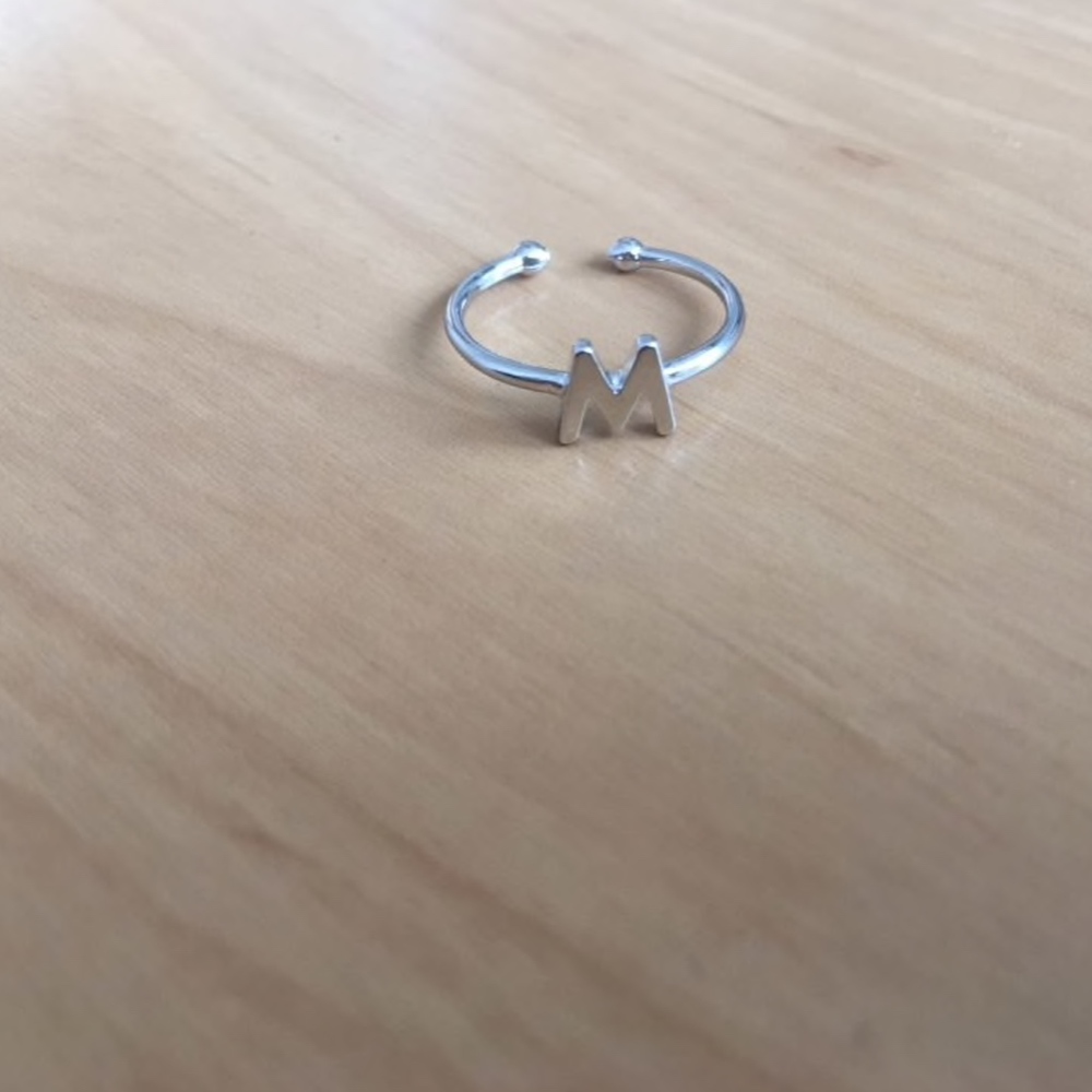Letter M Initial Silver Open Ended Ring - Picture 2 of 6